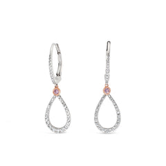 White Teardrop Earrings with Pink Diamonds from the Argyle Mine