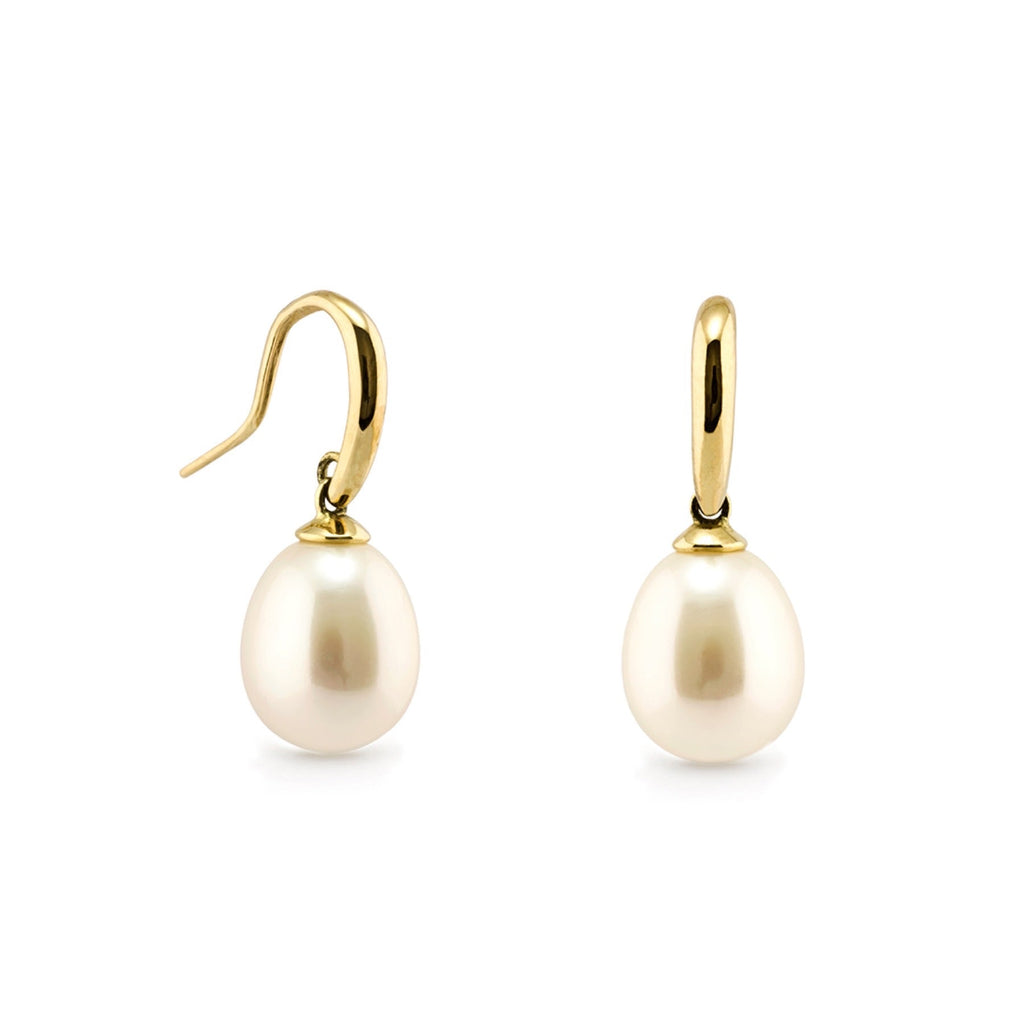 9ct YG Freshwater Pearl Shepherd Hook Earrings with White Pearls