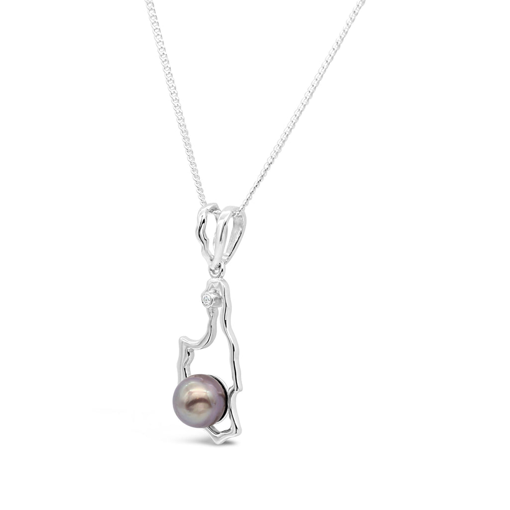 Island Bound Turtle Bay Silver Pendant with Diamond and Abrolhos Pearl