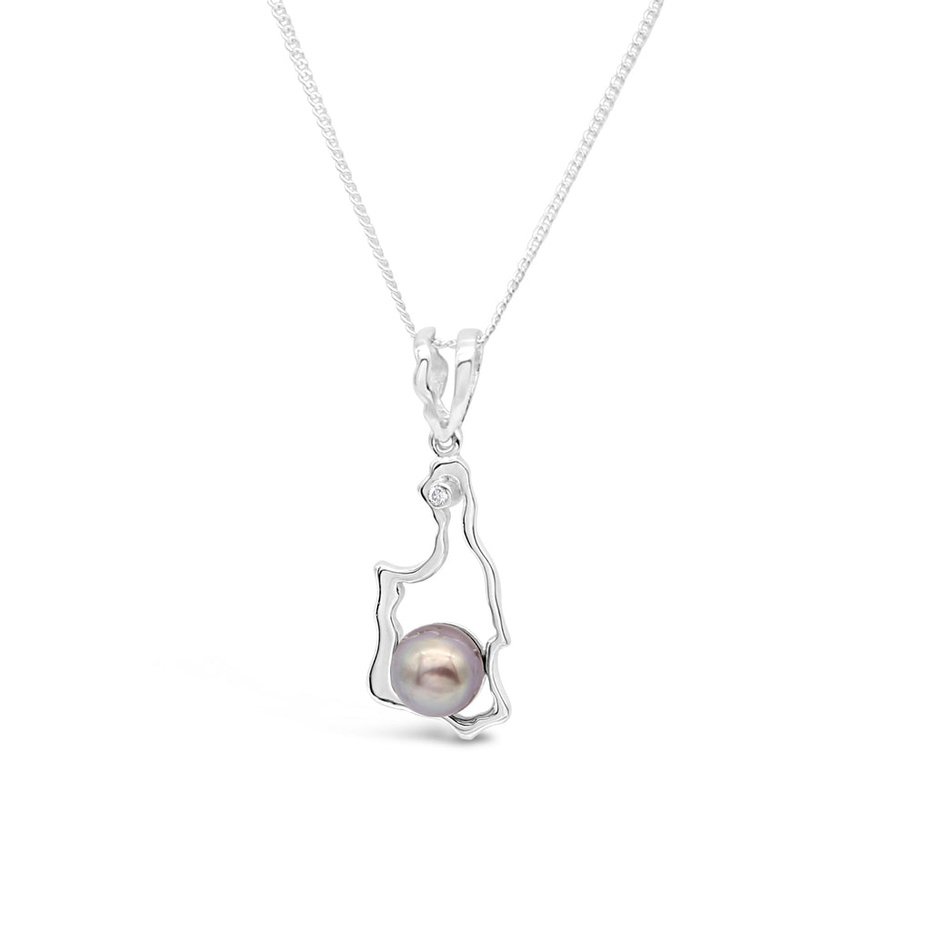 Island Bound Turtle Bay Silver Pendant with Diamond and Abrolhos Pearl