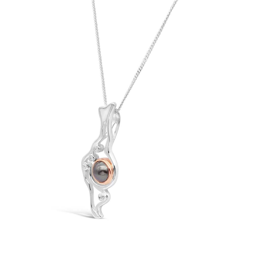 Island Bound Lagoon Silver Pendant with Diamonds and Abrolhos Pearl