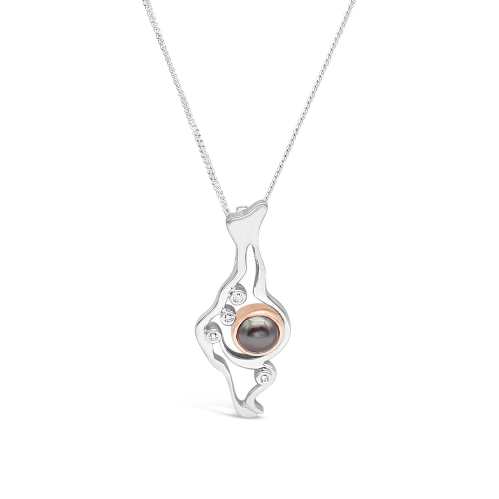Island Bound Lagoon Silver Pendant with Diamonds and Abrolhos Pearl