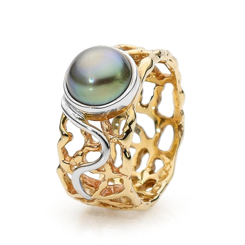 Organic Coral ring with Abrolhos Black Pearl