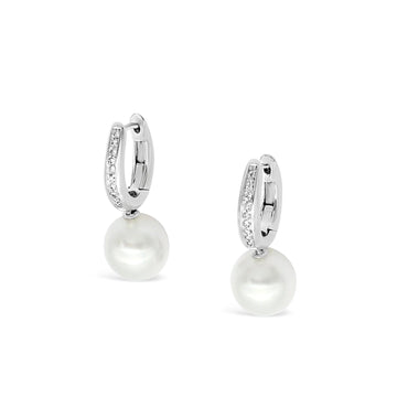 White Gold South Sea Sparkle Huggie Earrings