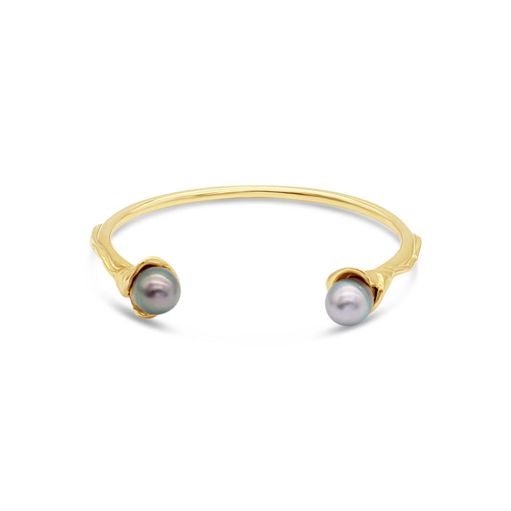 Yellow Gold 'Tulip' Cuff Abrolhos Island Black Pearls