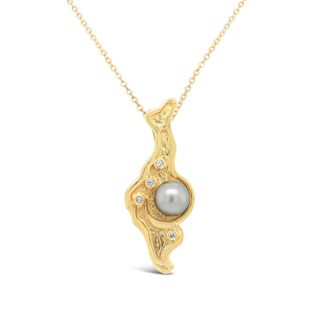 Island Bound Lagoon Pendant 9ct yellow gold solid with Diamonds and Abrolhos Pearl