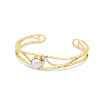 Open Lexi Cuff featuring White South Sea Pearl and Diamond