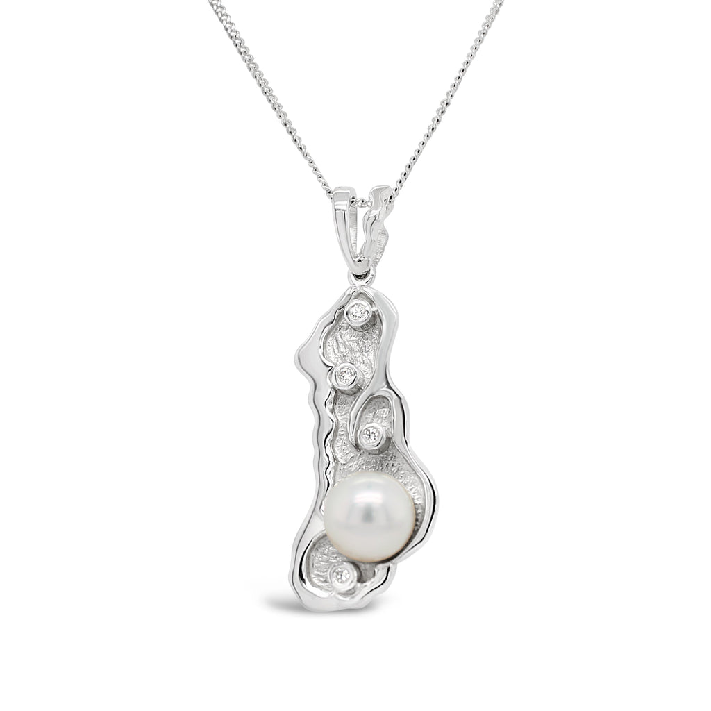 Island Bound Large Basile Island Silver Pendant with a South Sea Pearl and Diamond