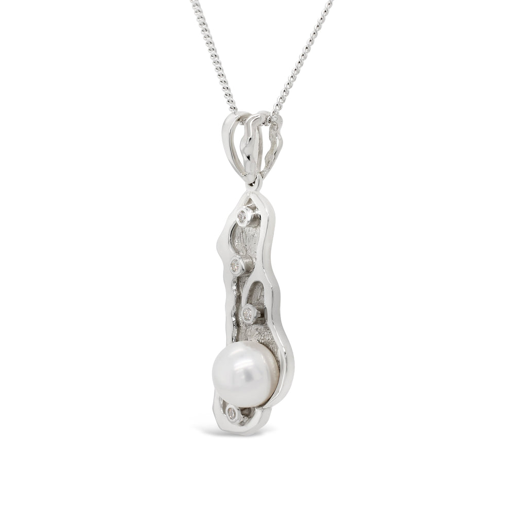 Island Bound Large Basile Island Silver Pendant with a South Sea Pearl and Diamond