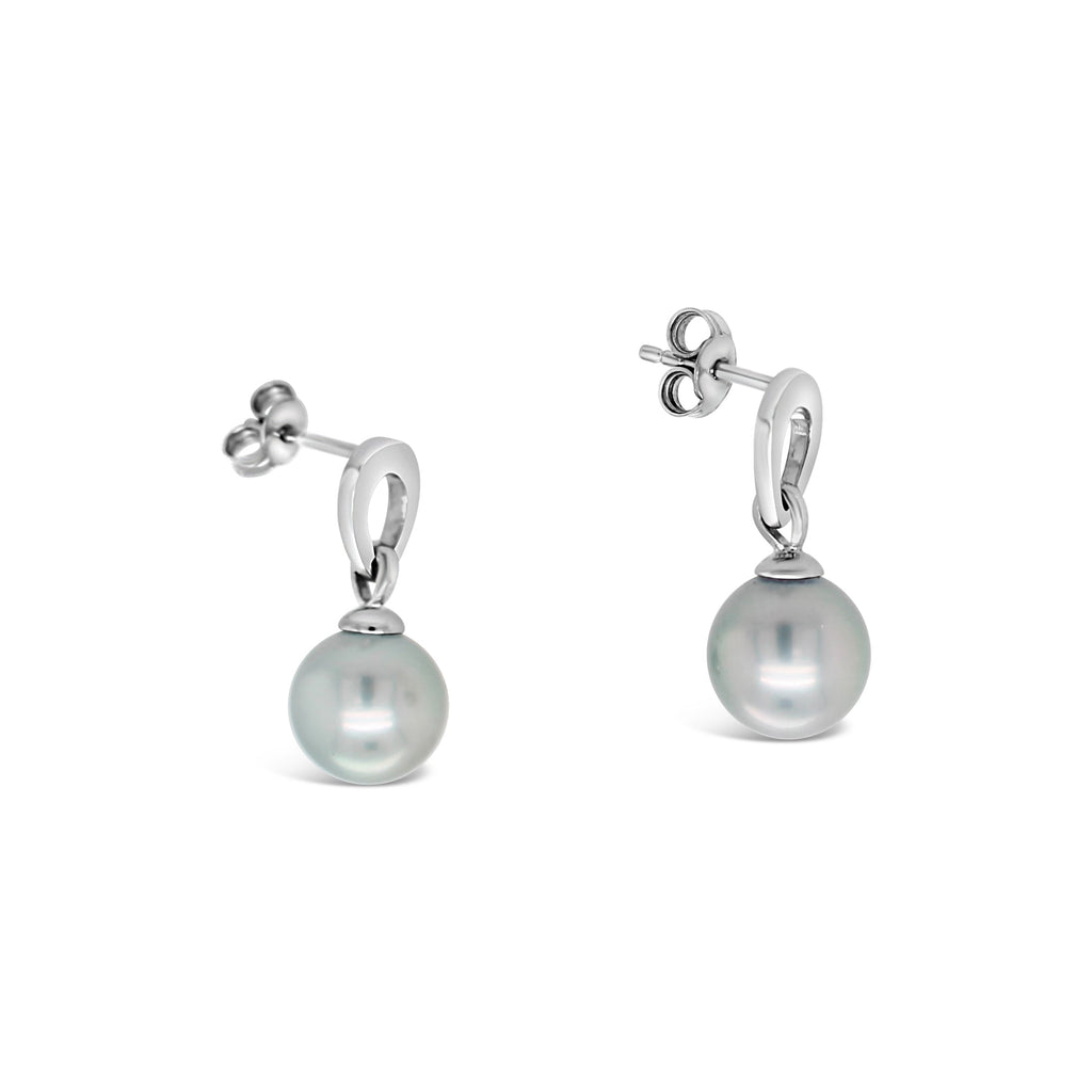 White Gold Drop Earrings featuring Abrolhos Island Black Pearls