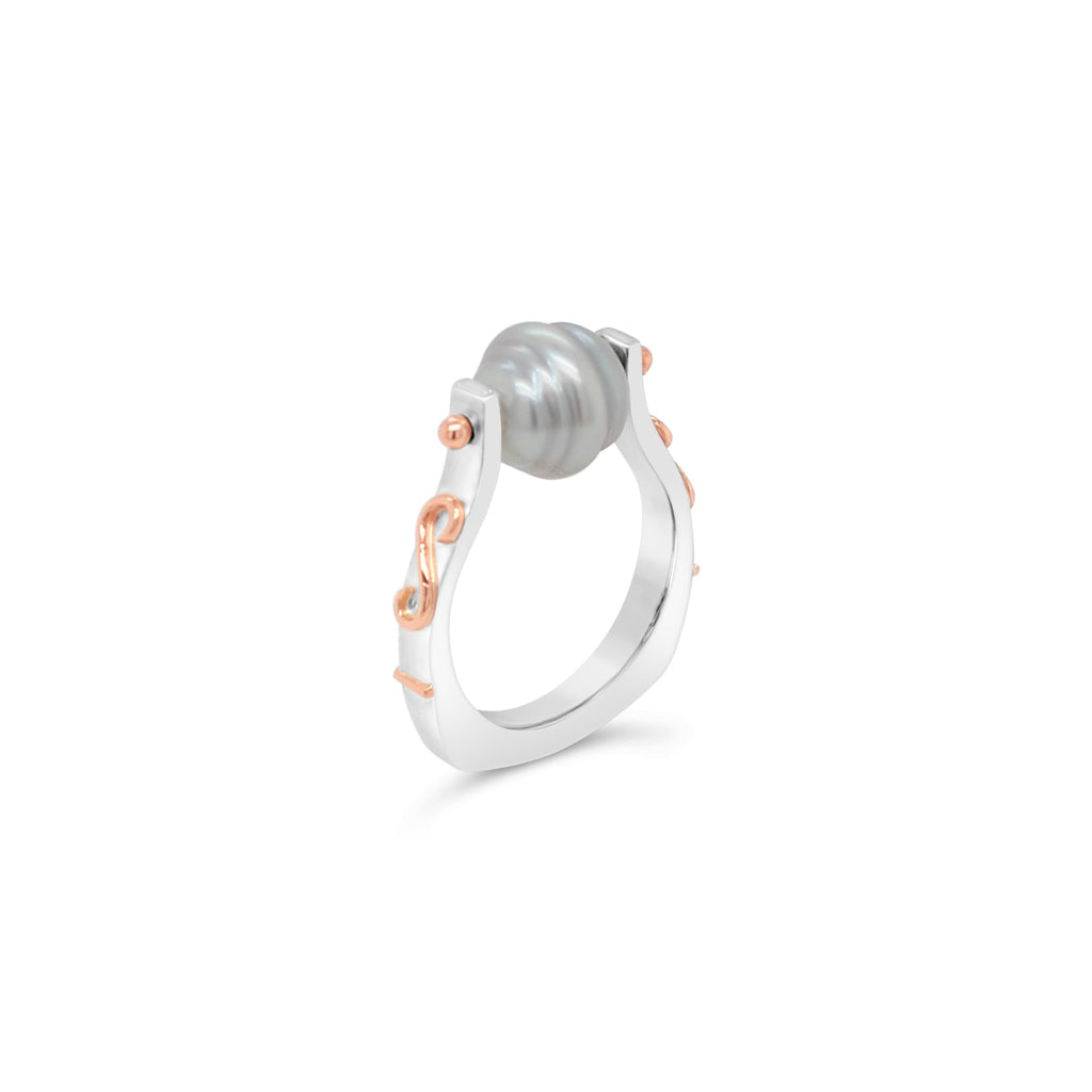 Sterling Silver Golden Syrup Band Ring Abrolhos Pearl