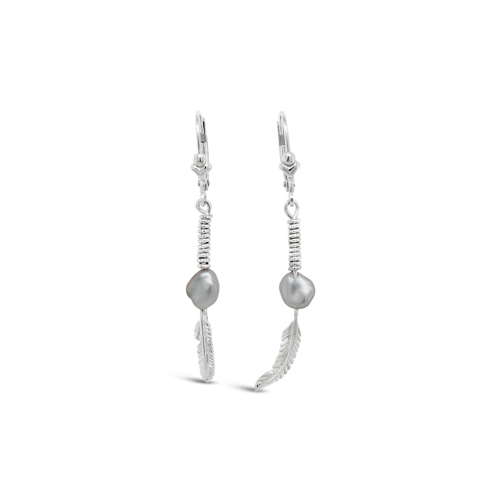 Sterling Silver Feather & Pearl Earrings