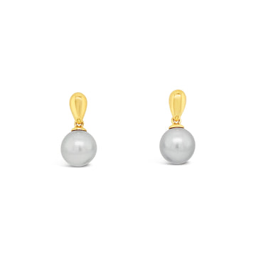 9ct Yellow Gold Articulated Tear Drop Stud Earrings featuring Abrolhos Island Black Pearls