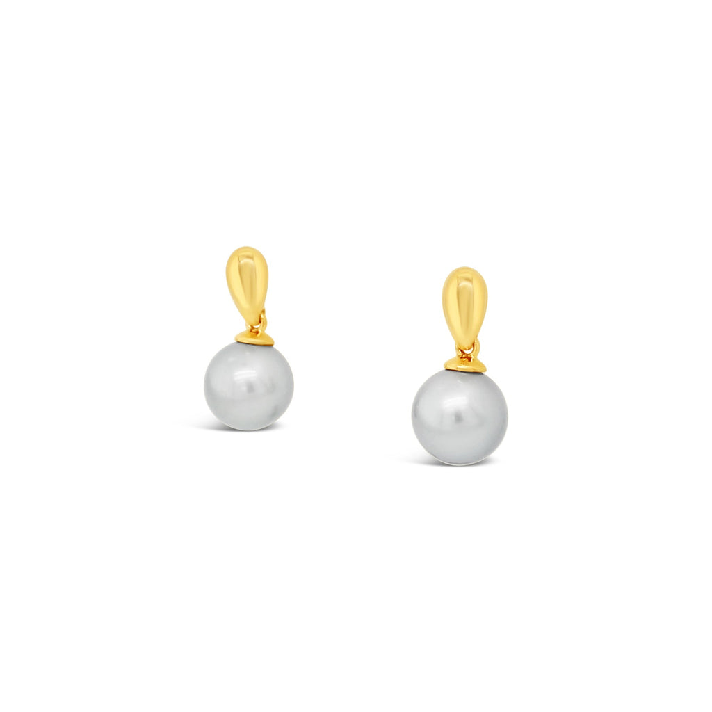 9ct Yellow Gold Articulated Tear Drop Stud Earrings featuring Abrolhos Island Black Pearls