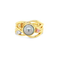 Bella Ring - Argyle Diamonds Trio and Black Pearl