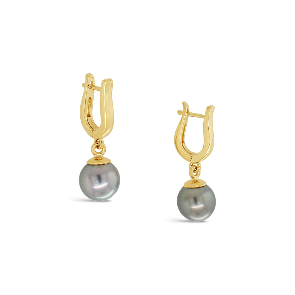 Harp Huggies in Yellow Gold with Abrolhos Black Pearls