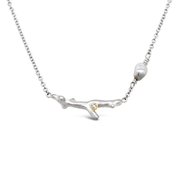 Coral Necklet with Keshi Pearl and Diamond