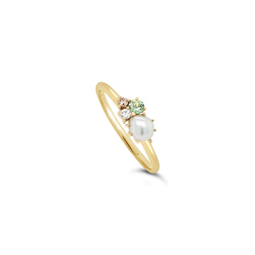 Cluster Ring in Gold with Sapphire, Diamonds and Keshi Pearl