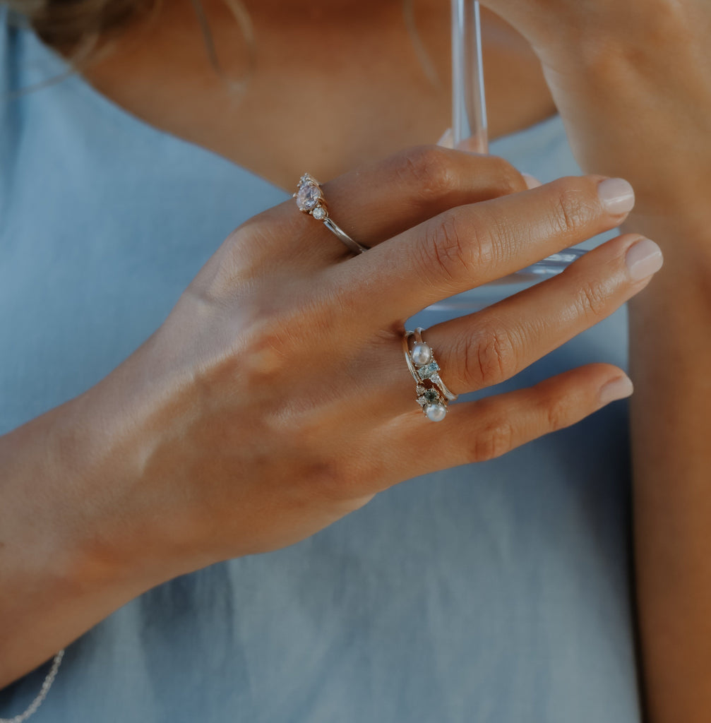 Pearl and Sapphire Ring in Silver