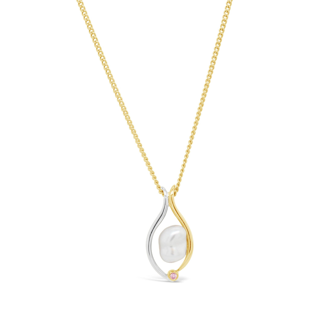 Abrolhos Keshi Pearl Pendant with a Pink Diamond from the Argyle Mine