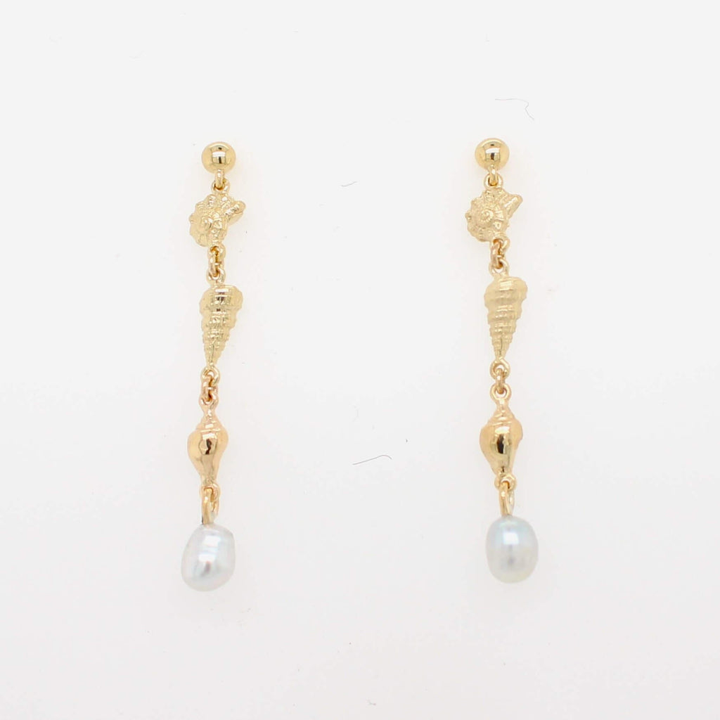 Sea Shell Drop Earrings with Abrolhos Keshi Pearls