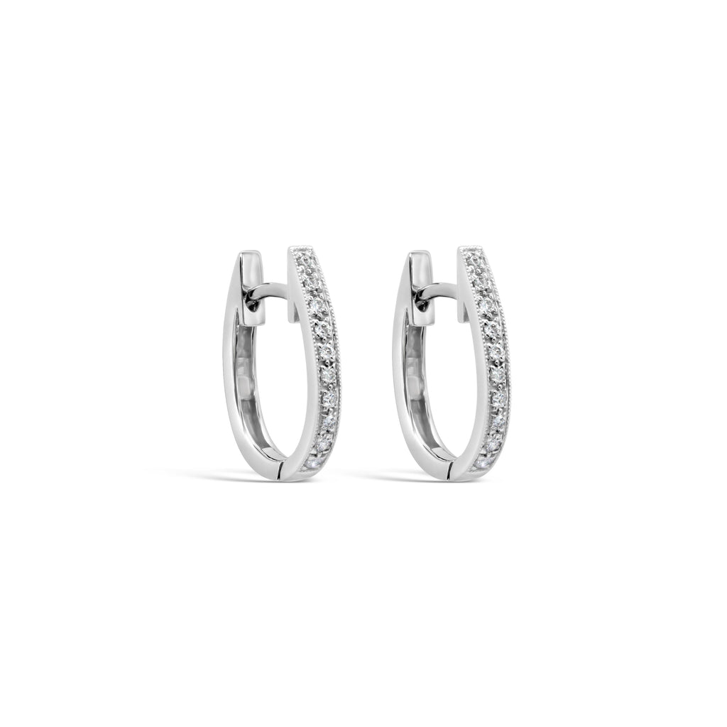 9ct White Gold and Diamond Oval Huggie Earrings
