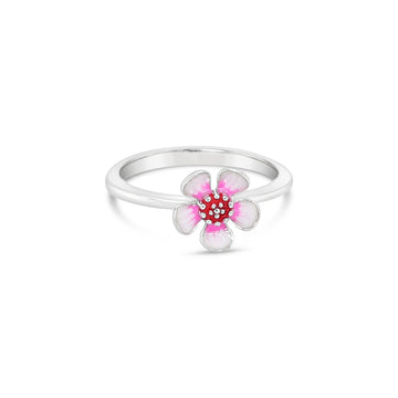 Geraldton Wax Enamel Flower Ring Silver