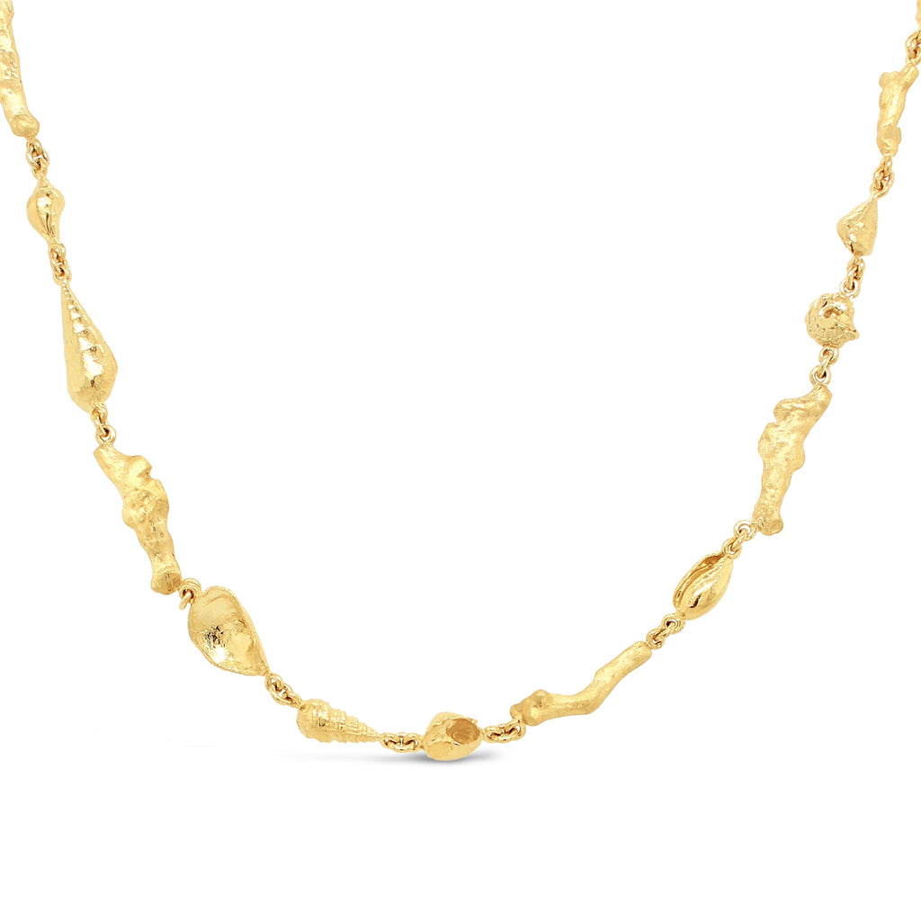 Shell and Coral Continuous Necklet in 9ct Yellow Gold