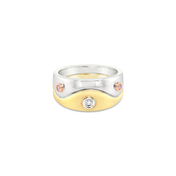 Embrace the beauty of unity with our exquisite 9ct Gold 'Unity' ring, showcasing a brilliant diamond and rare pink diamonds from the Argyle Mine