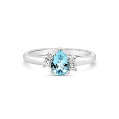 Cluster Ring | Pear Shaped Aquamarine Sapphire and Diamonds | White Gold