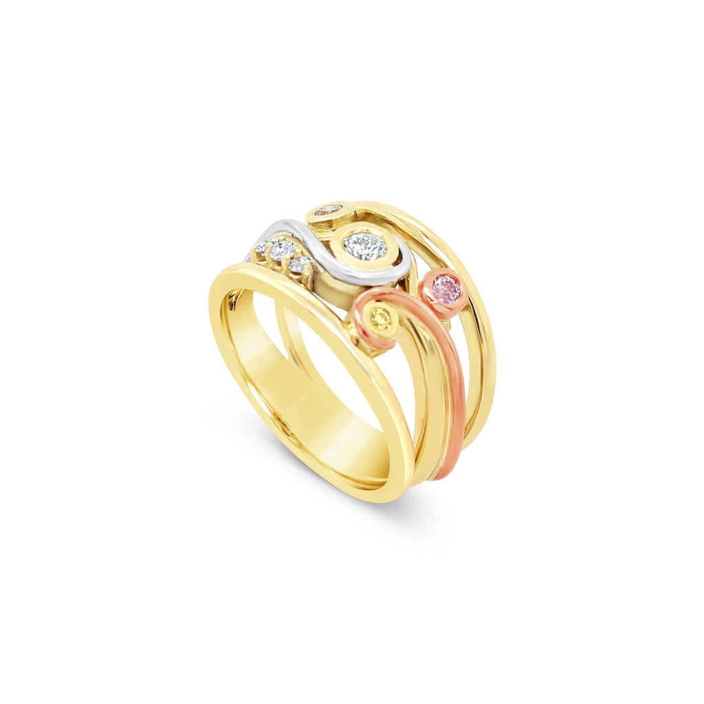 Swirl Ring in Yellow Gold with Diamonds from the Argyle Mine