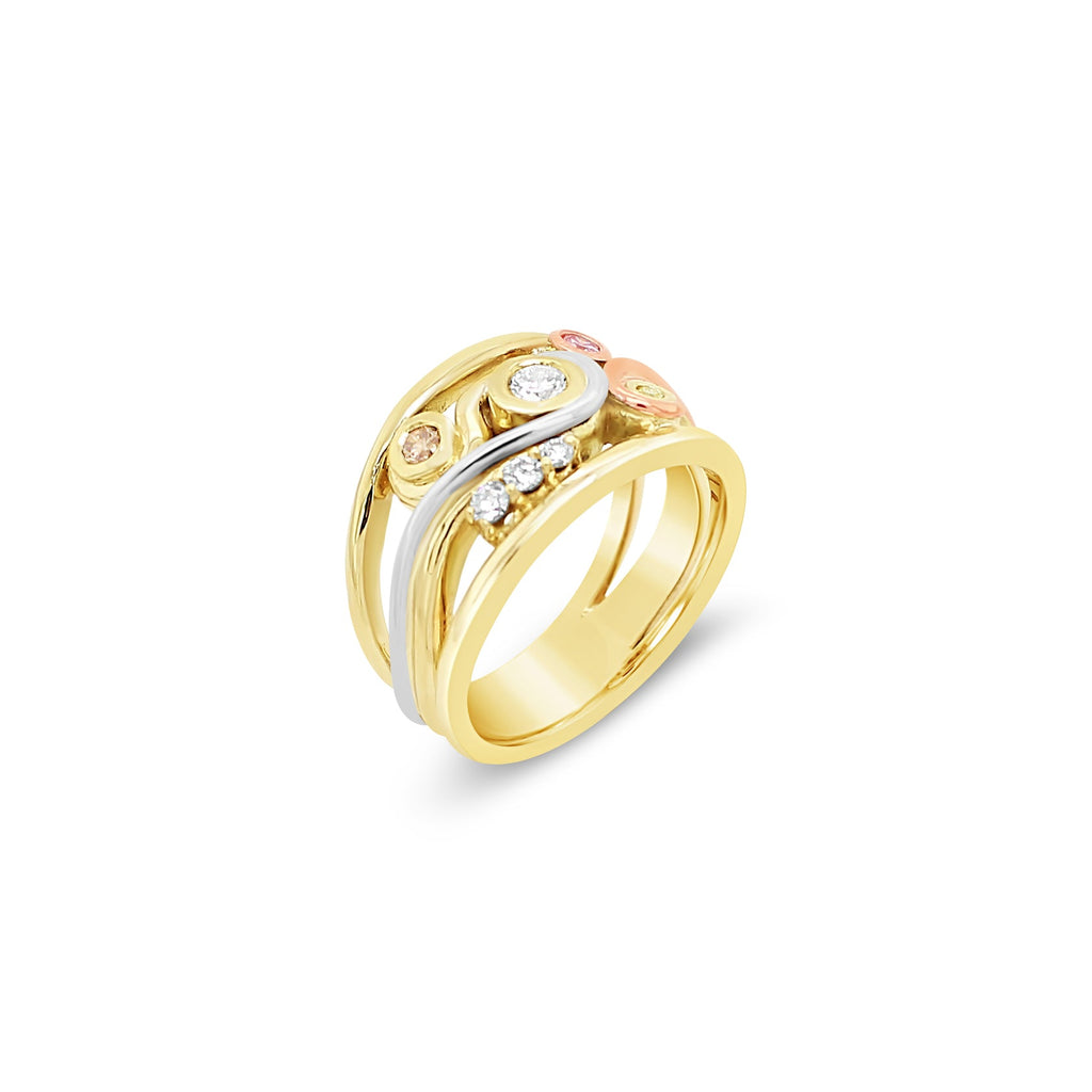 Swirl Ring in Yellow Gold with Diamonds from the Argyle Mine