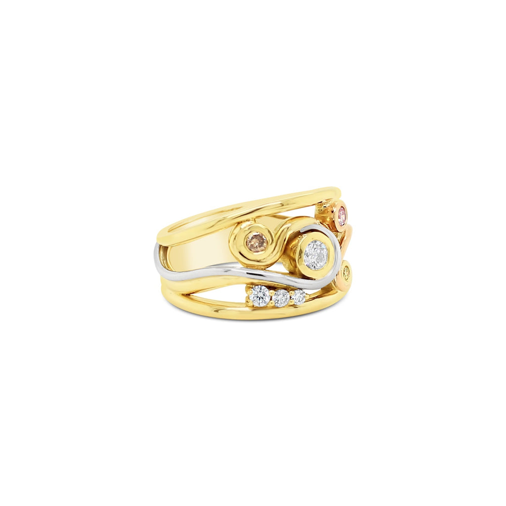 Swirl Ring in Yellow Gold with Diamonds from the Argyle Mine