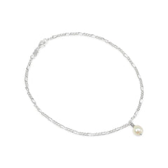 Sterling Silver Anklet with White Akoya Pearl
