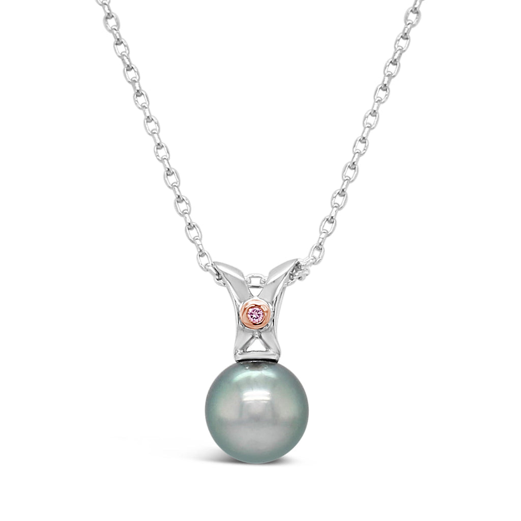 Pink Diamond from the Argyle Mine on 9ct White Gold Split Bail Pendant with Abrolhos Island Pearl