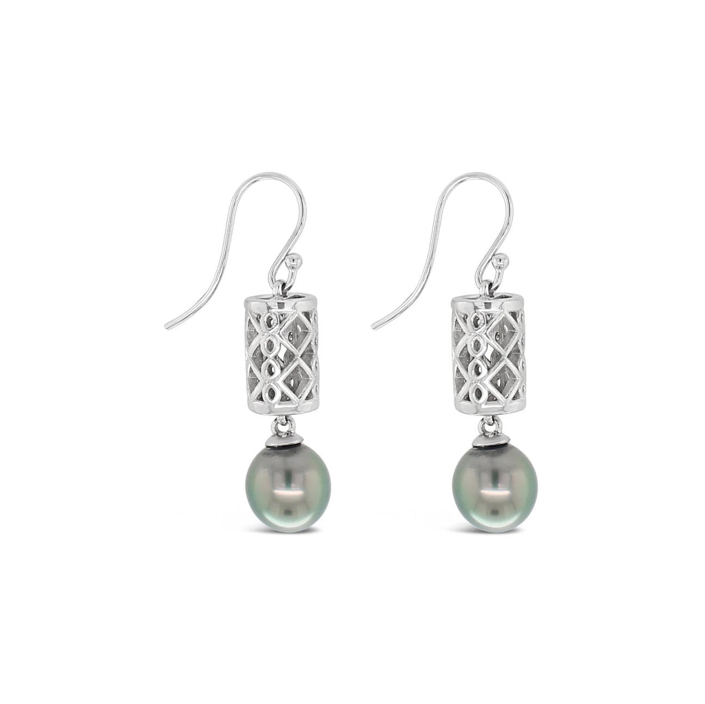 Moroccan Cylinder Earrings in Silver with Abrolhos Island Pearls