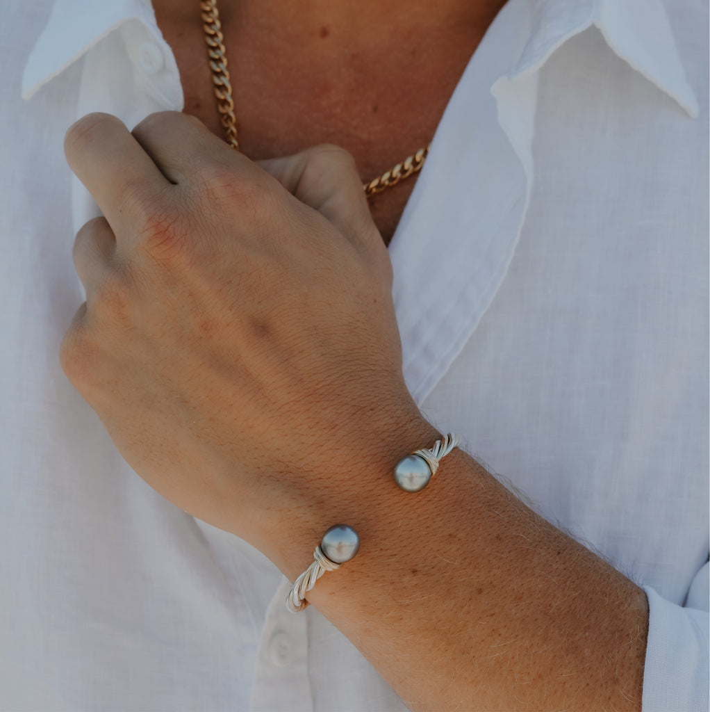 Twisted Cuff Bracelets featuring Abrolhos Island Black Pearls