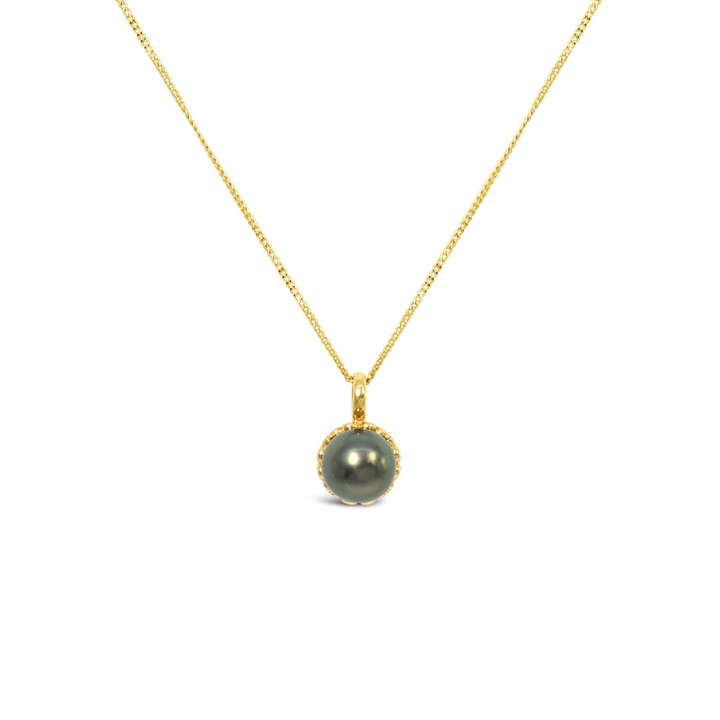 9ct Yellow Gold Filigree Pendant with Abrolhos Island Black Pearl