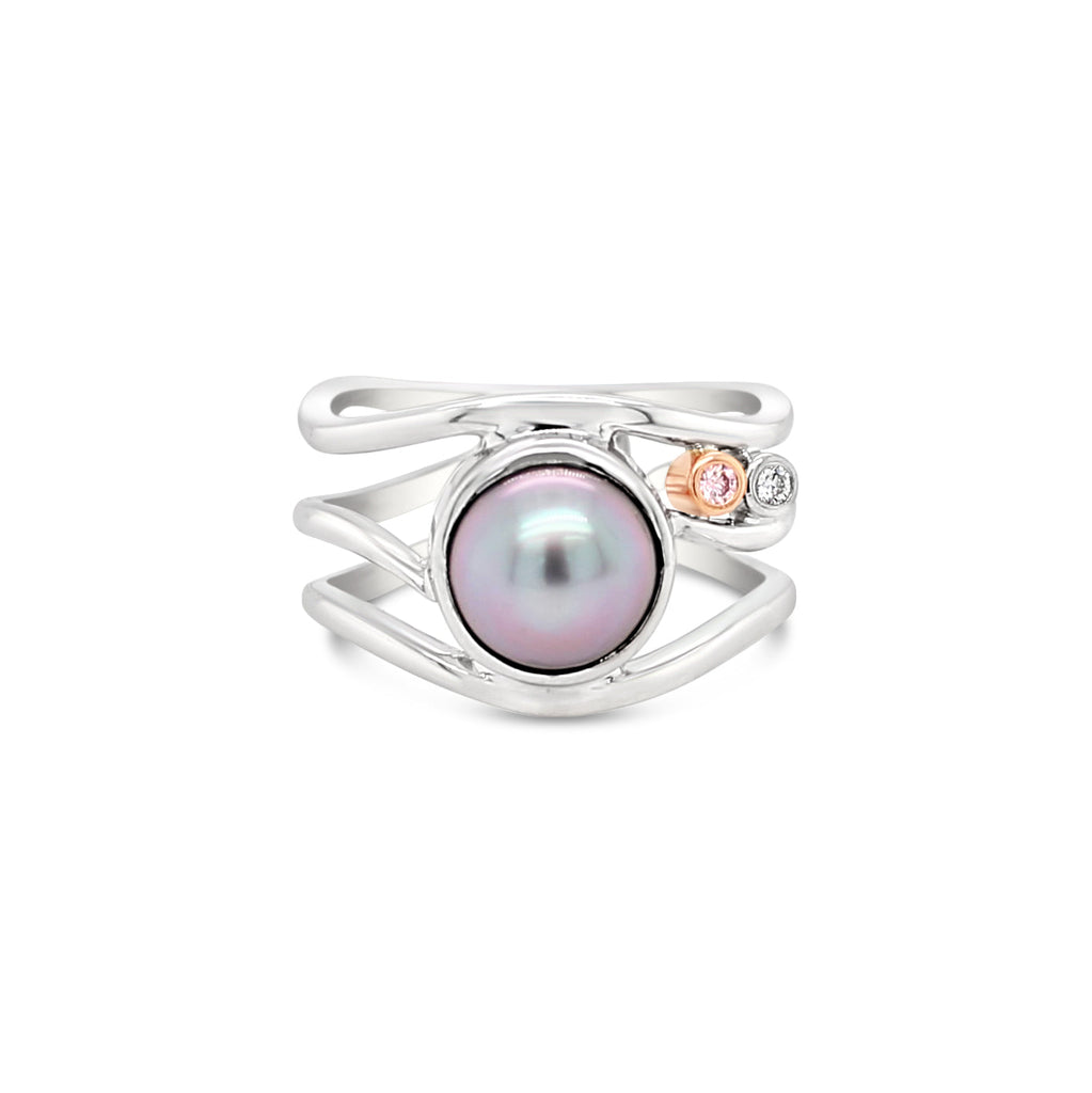 Pink Diamond and Abrolhos Island Pearl 9ct White Gold Ring