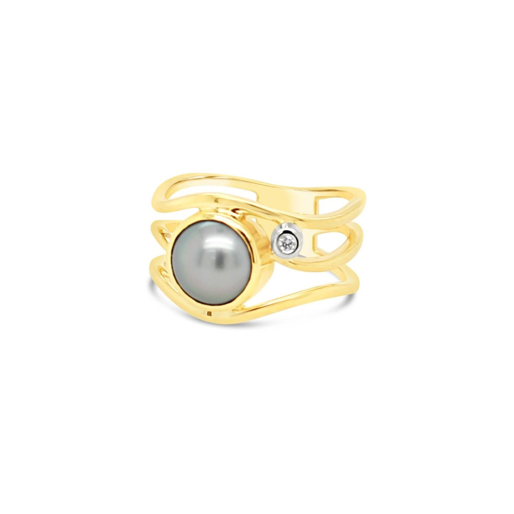 Open Slim Lexi Yellow Gold Ring with Diamond and Abrolhos Pearl