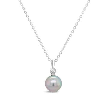 18ct White Gold, 0.03ct Diamond and Black Pearl Pendant