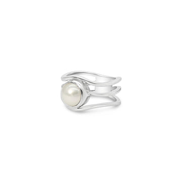 Open Slim Lexi Ring in Silver with South Sea Pearl